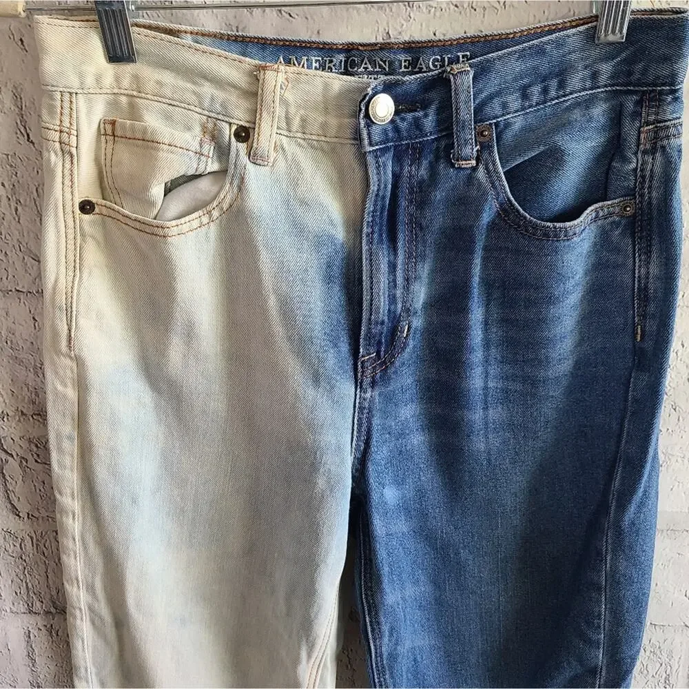 American Eagle 2 Tone High Waisted Mom Jeans Size 4 - Picture 4 of 14